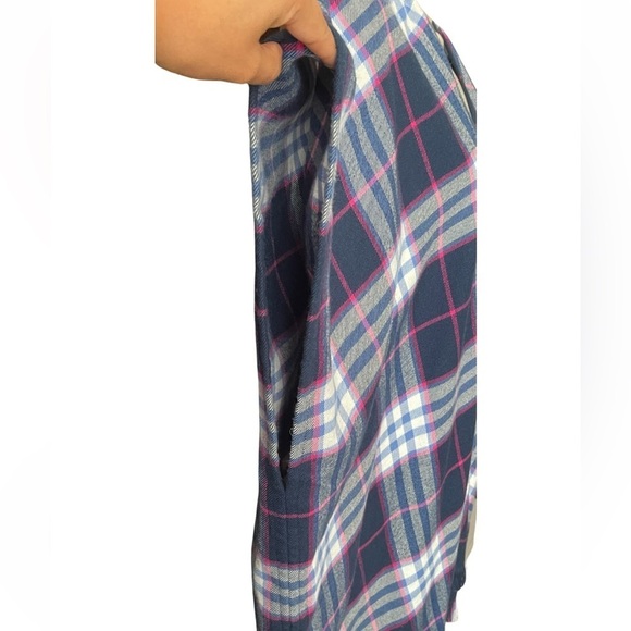 Loft Womens Plaid Frayed Hem Knit Wrap Open Cardigan Sweater XS-S Blue Pink - Picture 5 of 9